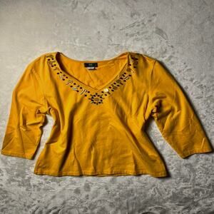 VTG Lark Lane Gem Embellished Top Womens XL Southwest Sun Black n Yellow Crystal